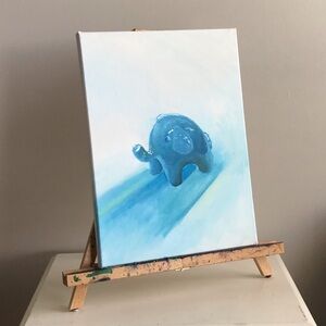 Original painting of Blue Elephant piggy bank.